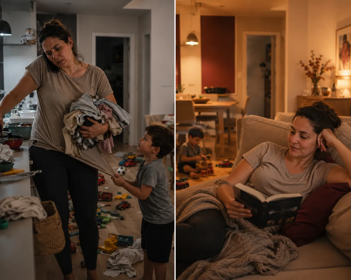 A mesma mãe: sobrecarregada e, depois, em paz